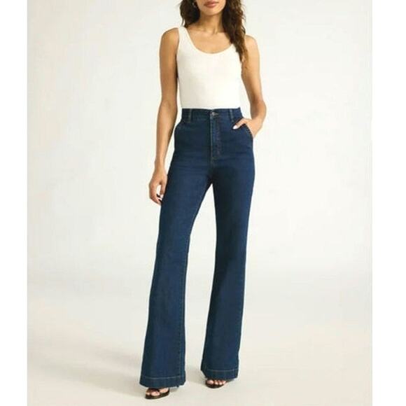 Sophia Jeans by Sophia Vergara Blue Denim Trouser Flare High Rise Jeans Size 12 - Picture 1 of 16